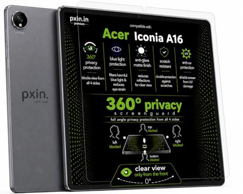 Image of Pxin 360 Pro Privacy Screen guard compatible with Acer Iconia A16 | Anti Glare | Anti UV | Anti Blue | Anti Reflection | Privacy Filter | Unbreakable Build