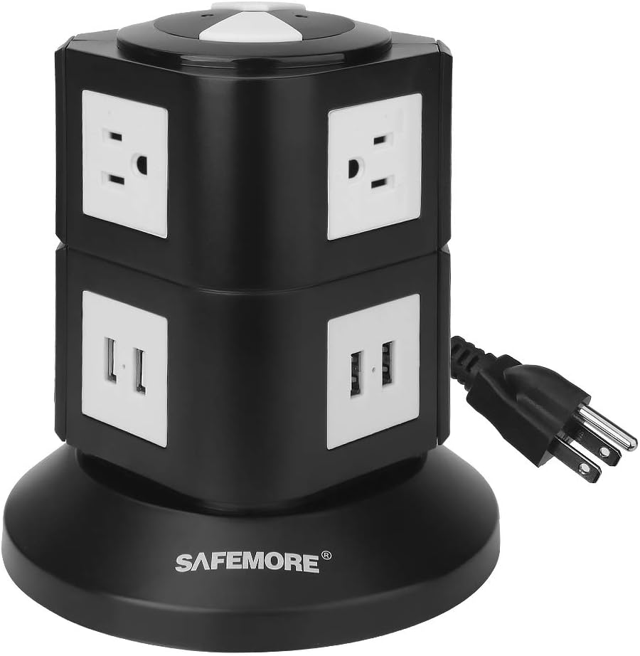 Power Strip, Lanshion Smart 6-Outlet with 4-USB Surge Protection Power Socket 2500W 110-250V Worldwide Voltage Power Strip with 6.5 Feet Cord Suitable for Home / Office (Black) (SA-6+4-Black)