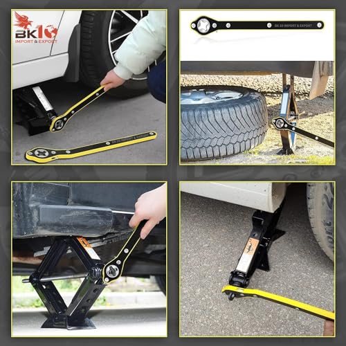 Image of BK 10 IMPORT & EXPORT Labor Saving Hand Car Jack Wrench with Pack of 3 Microfiber Car Cleaning Cloth | Double Sided,Towel for Car Cleaning, Washing and Polishing (Jack Wrench + 3-Car Napkin)
