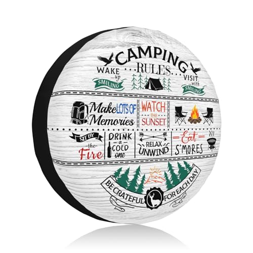 Image of Camping Spare Tire Cover Be Crateful for Each Day Wheel Cover 14 Inch | Black Green,Polyester,Protectors Tire Cover,Waterproof,Dust-Proof,Universal,Fit for RV Jeep SUV Motor Travel Camper Tires