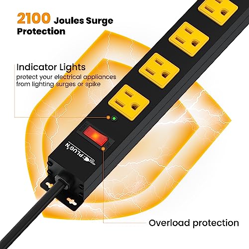 Image of 12 Outlet Long Power Strip, 2100 Joules Surge Protector, 6FT Power Cord, Wide Spaced Outlet Power Bar, Overload Protection Switch, Industrial Heavy Duty for Work Bench, Shop, Garage