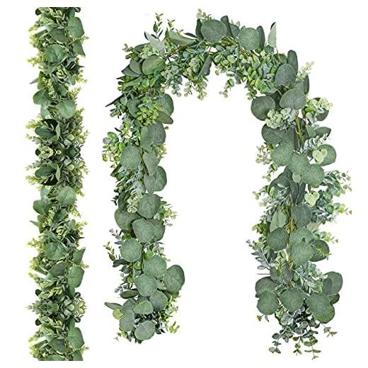 HI NINGER Eucalyptus Garland 6.5' Long Artificial Eucalyptus Leaves Vines, Faux Silk Eucalyptus Garland for Wedding Arch Backdrop Greenery Wall Decor Greenery Garland Decor Wedding Party