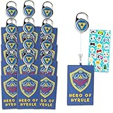 Nintendo Zelda Retractable Lanyard Keychain Party Favor Set - Bundle with 12 Zelda Keychain Hylian Shield Retractable Keychain Lanyards Plus Stickers | Zelda Keychain Link for ID