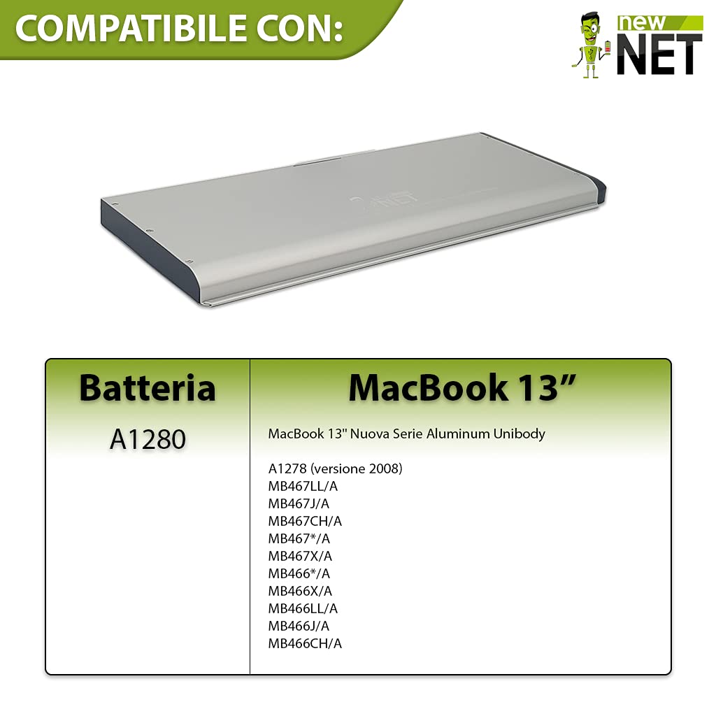 new net Batteries - Batteria [ 10.8-11.1 V - 5400 mAh - 58 Wh ] Compatibile con Mac Book 13 A1280 A1278(2008 Version)