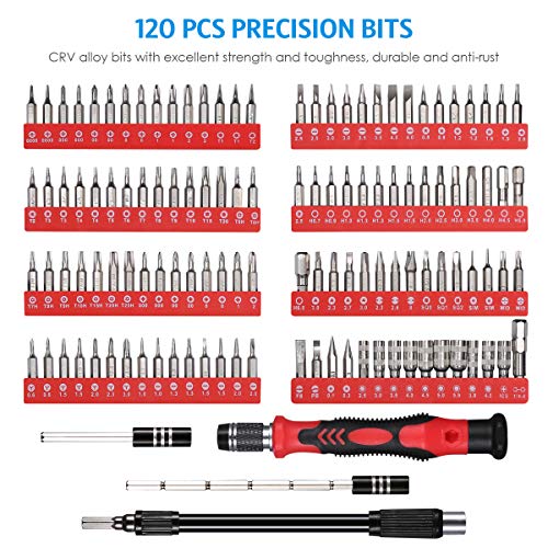 ORIA Precision Screwdriver Set (New Version) 142 in 1 with 120 Bits Mini Torx Screwdriver Set Magnetic Repair Tool Kit Include for Electronic iPhone Computer MacBook Jewelers Watch Game Console Red