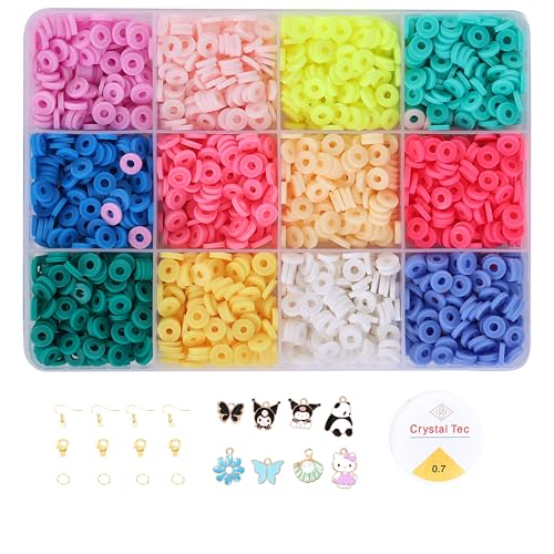 Image of Ambitieux DIY Bracelet Making Kit for Girls - 12 Types Colorful Beads with Charms, Elastic Thread, Earrings, Clasps & Rings - Jewellery Craft Kit for Kids, Birthday Return Gift, Rakhi Special Set for 2 3 4 5 6 7 8 9 10 years (Plain Clay)