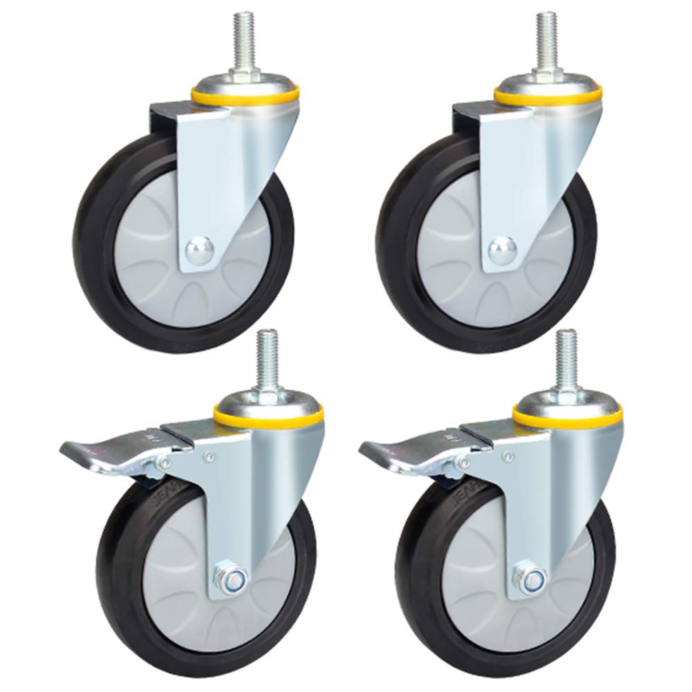 Ruedas giratorias Ruedas giratorias Ruedas de Goma con Rosca M12 Ruedas de Servicio Pesado con Freno Carrito Giratorio Universal para Muebles Silencioso con Bloqueo 320-520 KG Seguro para Pisos de Mad