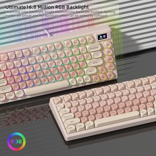 Image of Womier SK80 75% Foundation Mechanical Gaming Keyboard with Color Multimedia Display Pink Creamy Keyboards, Jelly Keycaps Hot Swappable RGB Wired Key Board Pre-lubed POM Switch for Mac /Win, Pink