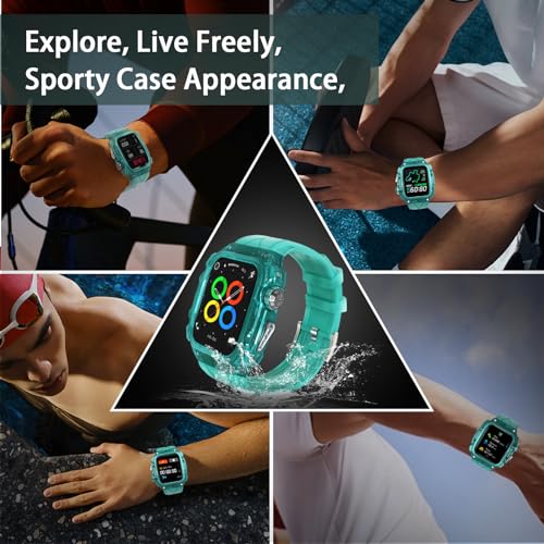 Bands with Case Compatible with Apple Watch 9/8/7 45mm, FS91 Sport Series polycarbonate Case Protective Cover for iWatch 6/SE/5/4 44/45mm Men(Blue)
