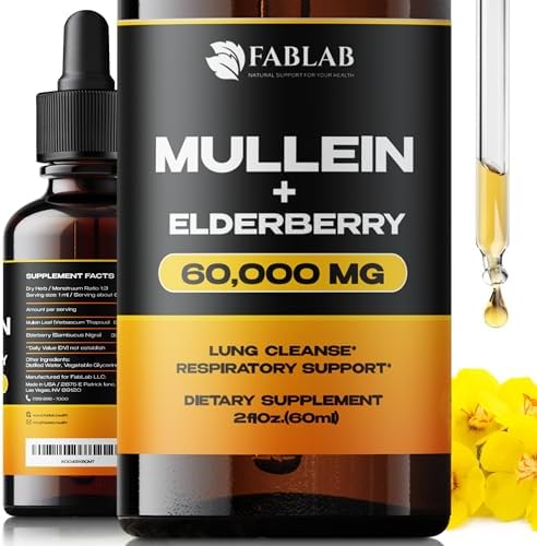 FabLab Mullein Leaf Extract with Elderberry 2 Fl Oz - Made in USA - Drops for Better Lung - Mullein Tincture for Lung Detox - Bronchial Cleanse for Smokers - Respiratory Herbal Supplement