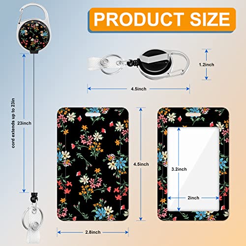 Plifal Badge Holder With Retractable Reel, Black Small Flowers Id Name Tag Work Badge Clip Heavy Duty Vertical Card Protector Cover Case For Work Office Nurse Medical Student Teacher Women Men #TOP4