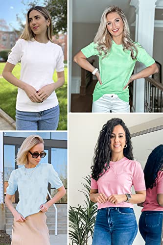 Image of Arach&Cloz Women's Short Sleeve Crew Neck Sweaters Trendy Teacher Work Tops