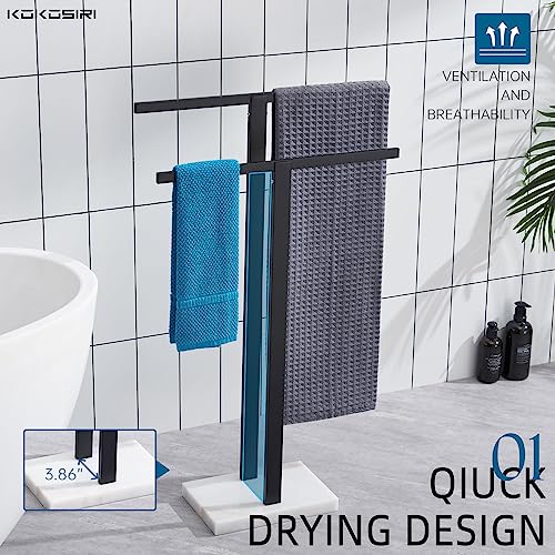 Image of KOKOSIRI Bathroom Towel Racks 2-Tier Standing Towel Bars with Marble Base, Stainless Steel Freestanding Towels Holder, Thicken Steady Design, Matte Black THS0003-BK