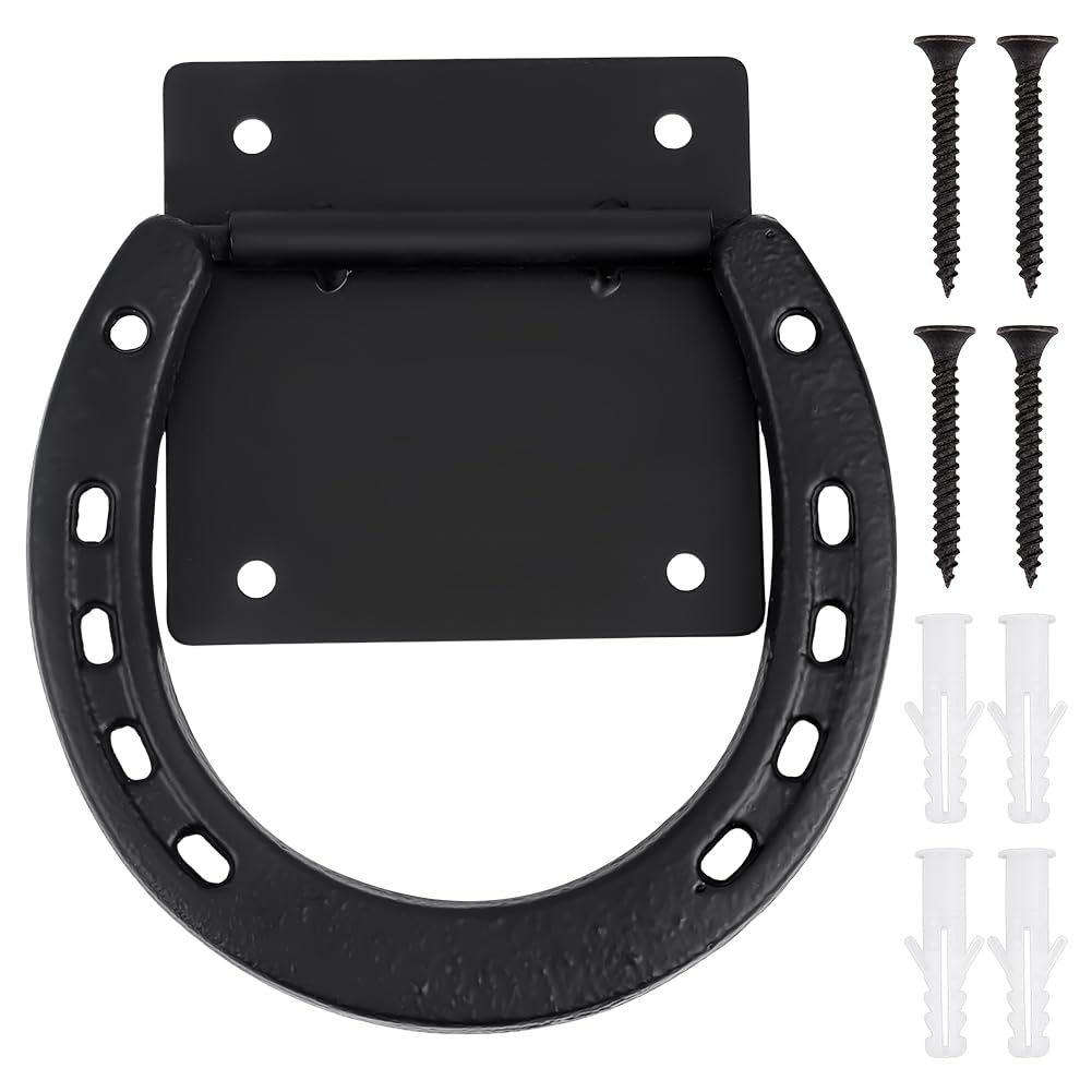 BENECREAT - 2 anillos de corbata de caballo, anillo de fijación resistente en forma de cruz de hierro para caballos, entrenamiento en forma de herradura, para carruajes y pastos al aire libre