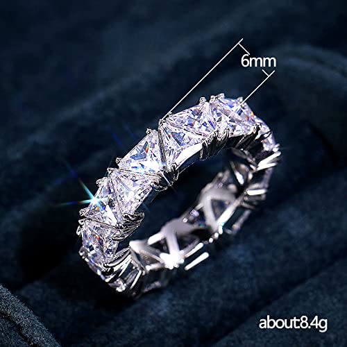 Eternity Ring Wedding Bands18K White Gold Plated Row Emerald Cut Triangle Shape Wedding Diamond Band Rings (US Code 6)4