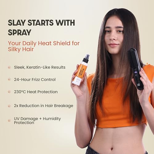Image of Tash Hair Heat Protectant Spray for Hair- 100 ML | No Sulphates & Paraben | With Grapeseed, Castor & Argan Oil, Aloe Vera, Brahmi, Bhringraj | Upto 230C Heat Protection Spray for Men & Women- HeatBlock