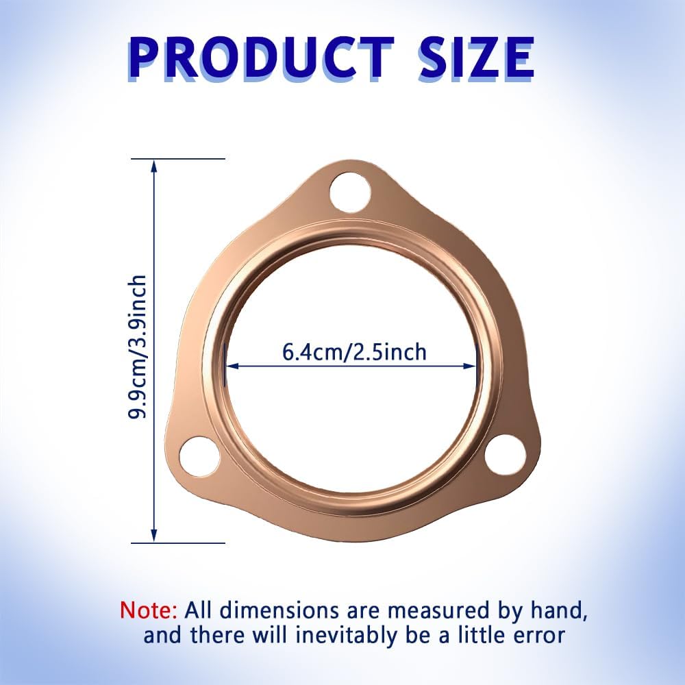 2.5 Inch Copper Header Exhaust Collector Gaskets, Exhaust Gasket, Copper Header Collector Flange Gaskets Reusable Manifold Parts, Car Exhaust Pipe Gasket Compatible with BBC SBC (2.5Inch)