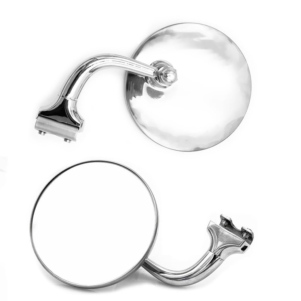 Specchietto retrovisore classico vintage per auto, argento, rotondo, in acciaio inox, retrò, stile auto