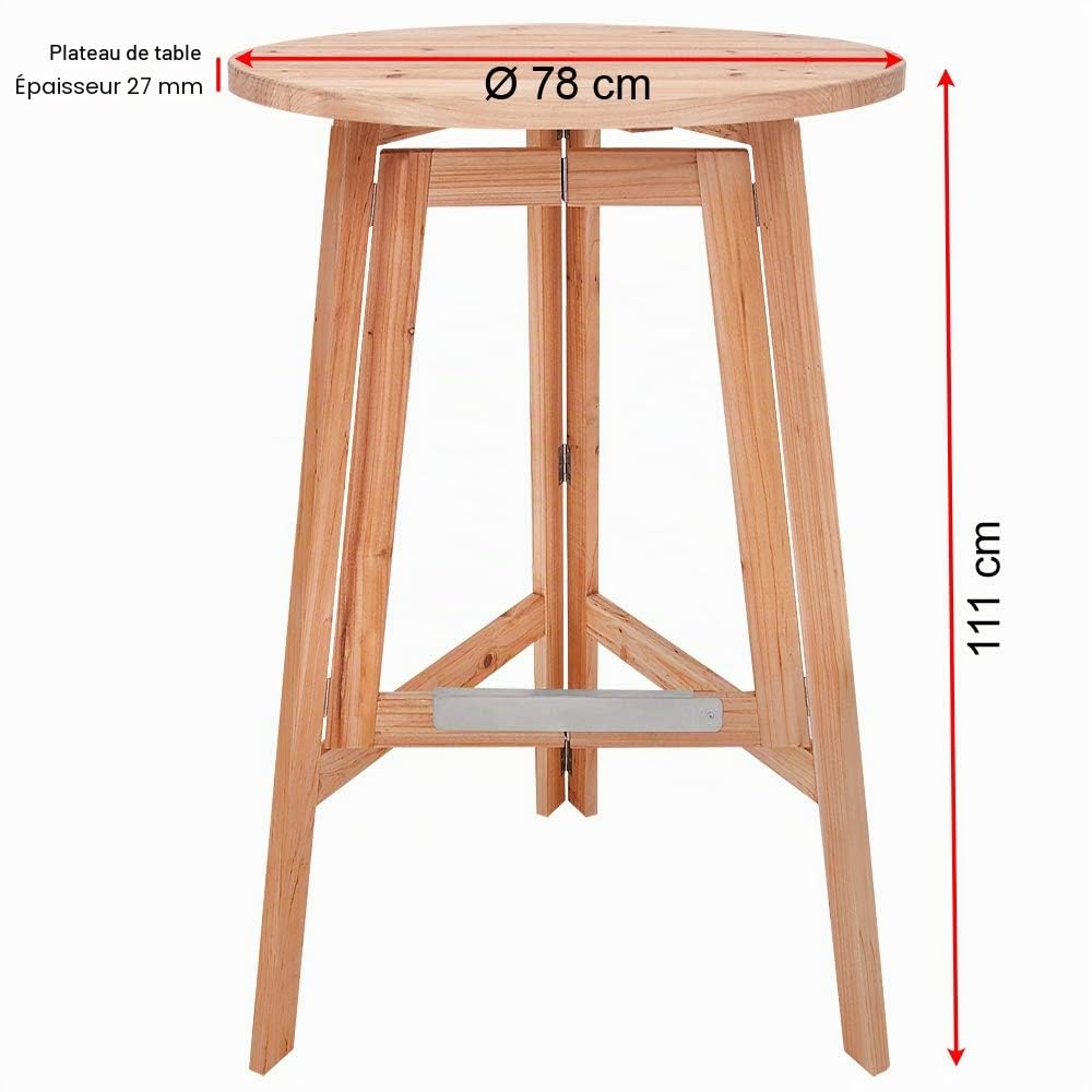 Deuba Table Haute Pliable en Bois Massif Naturel - Mange Debout • Ronde • Pliante • Ø 78cm - Hauteur 111cm • Cuisine - Jardin - Terrasse - Cocktail