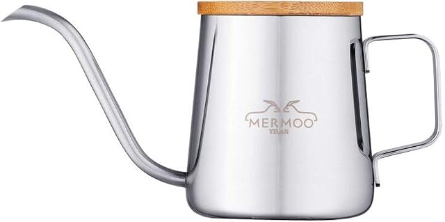 MERMOO YILAN Dzbanek do kawy 350 ml, mini ekspres do kawy, z łabędzią szyją, dzbanek ze stali nierdzewnej 304, idealny do stosowania filtrów do kawy i przygotowywania herbaty (srebrny)