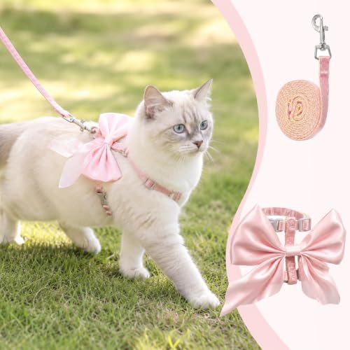 Pink Bow Cat Harness and Leash Set Escape Proof Adjustable Kitten Harness with Leash Soft Lightweight BreathableHarness for Kitty Puppy Bunny Small Dogs Chihuahua Walking Travel - Image 8