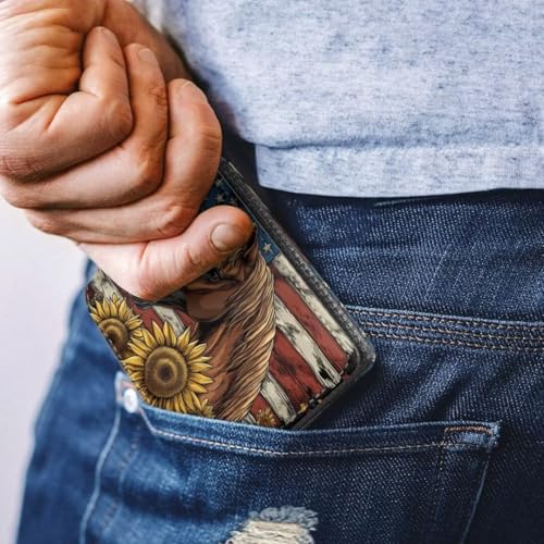 Image of Coldinair Horse Boys Wallet for Kids and Teenager,American Flag Small RFID Bifold Wallets Bi-fold PU Leather Wallet Credit Id Card Cash Holder for Teen Boys