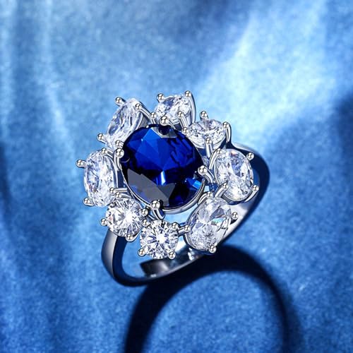 Jeulia Blue Sapphire Engagement Ring for Women: 925 Sterling Silver Bridal Set Princess Diana Kate Oval Cut Promise Wedding Band for Her Romantic Christmas Anniversary Jewelry with Gift Box4