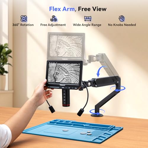 Image of TOMLOV Autofocus 4K Digital Microscope: 8 inch TM4K-AF Flex Arm HDMI Micro Soldering Microscopes for Adults, Side Lights Coin Microscope, 52MP LCD Microscopes with Screen, Electronics Repair Mat,16GB