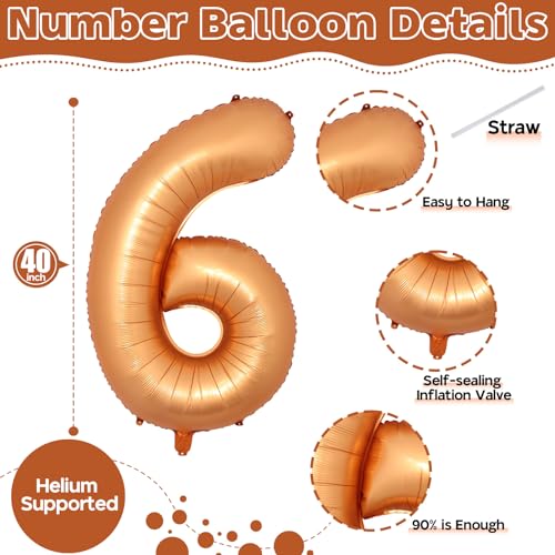 Image of Giant Number Balloons 6, Orange Self Inflating Number 6 Balloon for Kids, 40 Inch Foil Helium 0-9 Set Balloon for Girls Boys 6th Birthday Party Decor Anniversary Celebration Party Decorations Supplies
