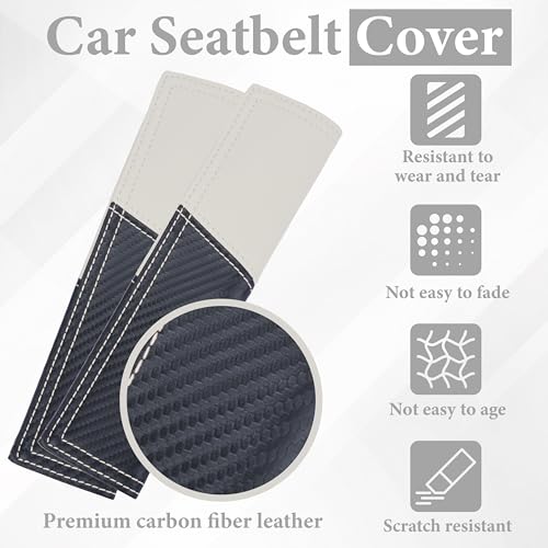 ecocstm 2 PCS Car Seat Belt Cover Pad, Carbon Fiber Safety Seatbelt Shoulder Strap Covers, Breathable Leather Soft Harness Pad, Car Accessories Universal for SUV, Truck, RV (Beige & Black - Image 6