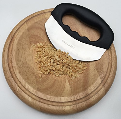 Checkered Chef Mezzaluna Knife And Round Cutting Board - Rocker Knife, Mincing Knife, And Mezzaluna Chopper W/ Cover And Herb Board-Salad Chopper & Wood Butting Board #TOP1