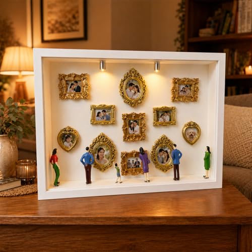 DIY Mini Museum Silhouette Box DIY Mini Museum Bilderrahmen Mini Bilderrahmen Vintage Set mit 11 Mini Goldene Rahmen & 6 Zufällig Figuren Für Jahrestag Hochzeit Heimdekoration (Weiß)