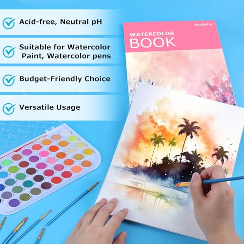 Image of Watercolor Paper Pad 9x12, 140lb /300gsm Cold Press Drawing Paper, 20 Sheets Acid-Free Artist Sketchbook for Wet Media, Gouache & Acrylic, Double Sided Painting Paper (Pink Cover)