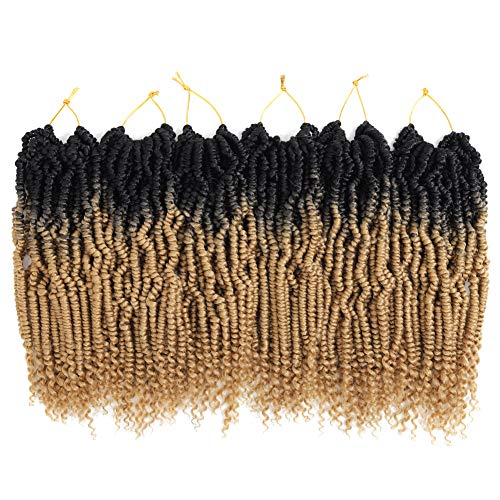 6 Packs Mini Passion Twist Hair 12 Inch Ombre Colors Bomb Twist Hair for Pre-looped Synthetic Crochet Braiding Hair (Black Light Brown)