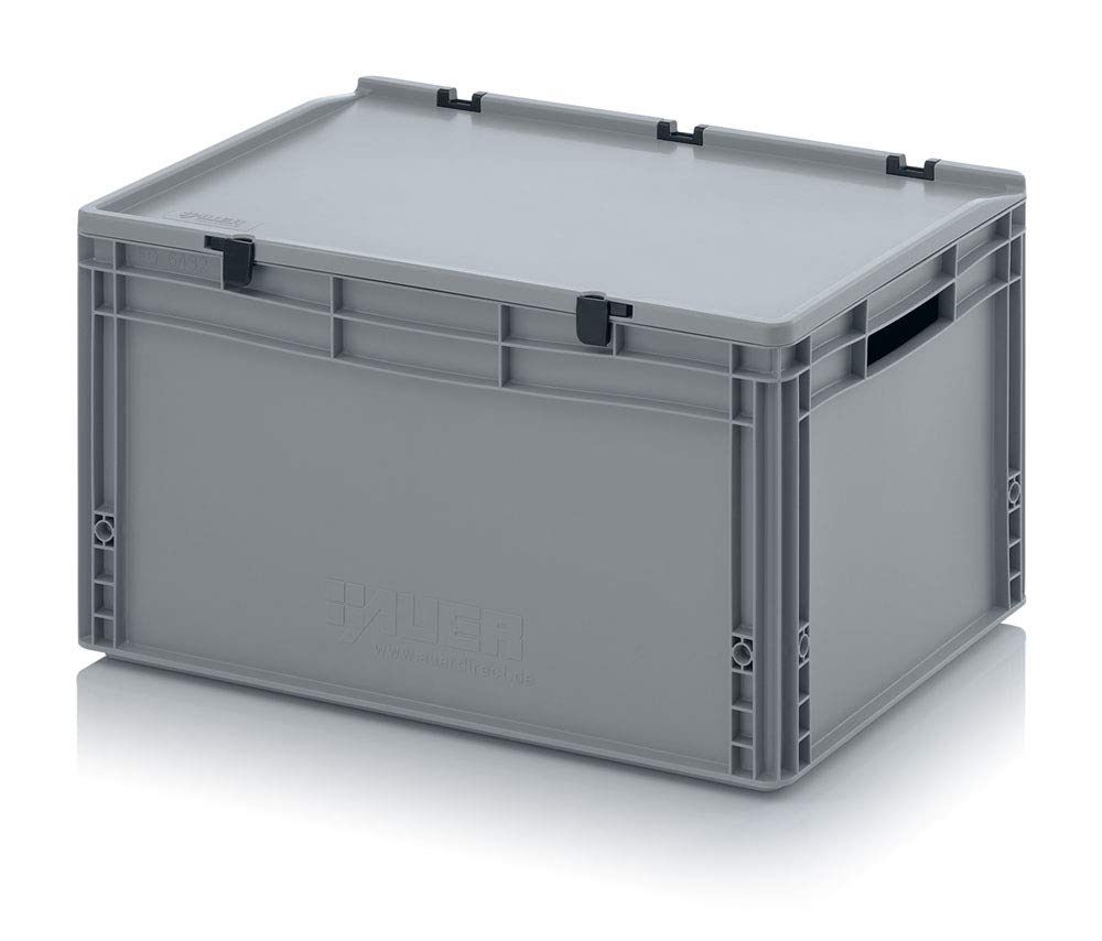 Auer Packaging Eurobox Eurobox - Caja apilable (60 x 40 x 33,5 cm, con asas abiertas y tapa con bisagras, incluye metro plegable)