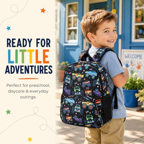 Image of LOIDOU Kids Preschool Backpack for Boys, 15 Inch Monster Truck School Bag, Lightweight Water-Resistant Kindergarten Backpack with Chest Strap for Ages 3-6