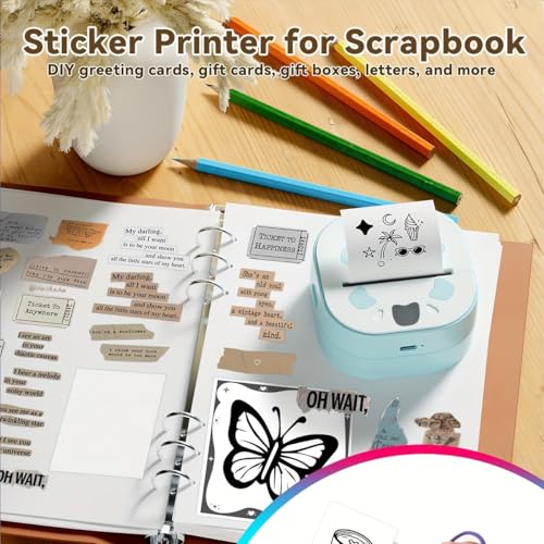 Felicidade Aufkleber-Drucker, Mini-Fotodrucker, Bluetooth tragbarer Aufkleber Maker mit 3 Rollen Papier, Druck Pod tintlose Thermodrucker, Impresora Portable für Notizen, DIY, Kinder Geschenk