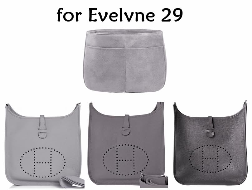 Purse Organizer Insert for Evelyne 29 PM Handbag, Faux Suede Soft and Smooth Lightweight, Fits Perfectly, Sturdy, Hand Wash, Keep Its Shape, Gift Ideas for Women (Gray E29S)