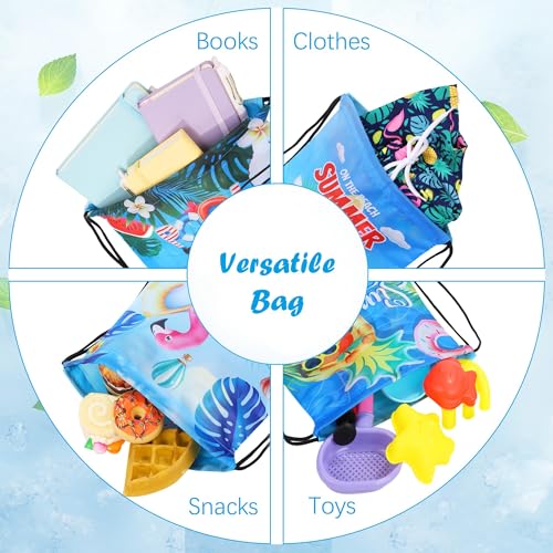 MIMIND 24 Pcs Summer Pool Drawstring Bags Beach Drawstring Backpack Party Favor Bags Goodie Backpack Bag for Hawaiian Party4