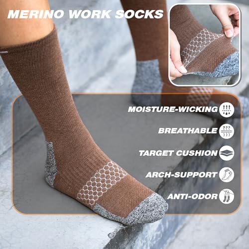 Merino Wool Work Boot Socks 3 Pairs Durable Compression Moisture Wicking Anti Blister Cushion Crew Outdoor Running Socks3