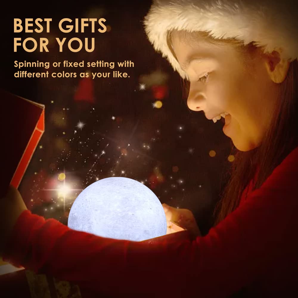 Lámpara de luna giratoria, luz de estado de ánimo impresa en 3D con astronauta giratoria para niños, luz nocturna LED de 5 pulgadas, 16 colores con control remoto y control de temporizador, 6