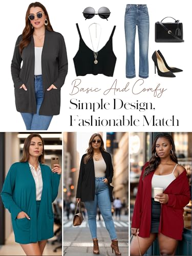 AusLook Women's Plus Size Lightweight Open Front Cardigan Long Sleeve Cover Ups Shrugs Shawls and Wraps Kimono Jacket4