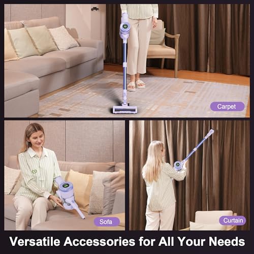 Image of BUTY BULU Cordless Stick Vacuum Cleaner, 30KPa Handheld 2200mAh Rechargeable Battery Lightweight Small Vac Electirc Broom, 40Mins Runtime for Home Hard Floor Carpet Pet Hair Cleaning, Purple
