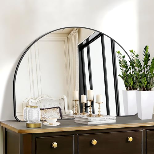 Image of FORBATH Arched Bathroom Mirror 40x30 Inch, Black Bathroom Mirror Wall Mounted Modern Aluminum Alloy Frame Arch Mirror for Bedroom Living Room Entryway, Hanging or Leaning Against Wall
