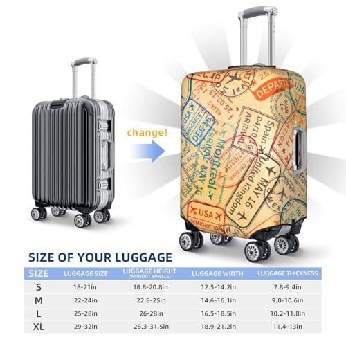 Travel Visa Stamps Travel Luggage Cover Fits 18/24/28/32 Inch Luggage, Washable Suitcase Cover Protector with Concealed Zipper for Wheeled Suitcase Tsa Approved 6