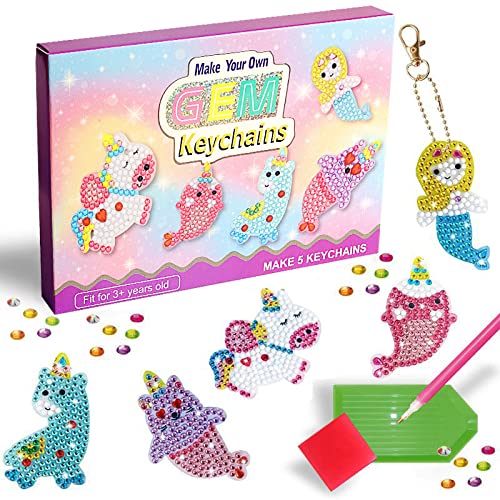 Coolon Llavero 5D de doble cara, 5 patrones, incluyendo un unicornio, un juego de herramientas de pintura de diamantes, bolsos y otras decoraciones colgantes Cover