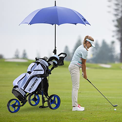 image for Tangkula Foldable Golf Push Cart, Navy Blue, Sturdy Steel Frame, Adjus