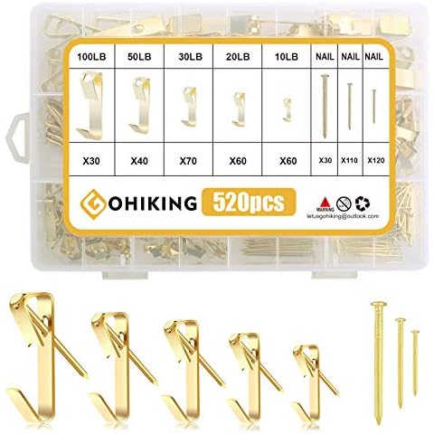 Picture Hanging Hooks, Mixed 520pcs 10-100lbs Heavy Duty Picture Hangers Hardware with Nails - Drywall Gypsum Wood Wall Frame Hanging Kit for Home Office Picture Library Cover
