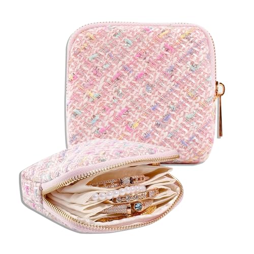 FOSDICK Bolsa de Joyero Viaje Pequeño Joyeros Mujer Organizador Bolsa para Joyas 6 Compartimentos Joyero de Viaje Pequeña Jewelry Organizer para Anillos Pendientes Collar, Cumpleaños Regalo Mujer Niña