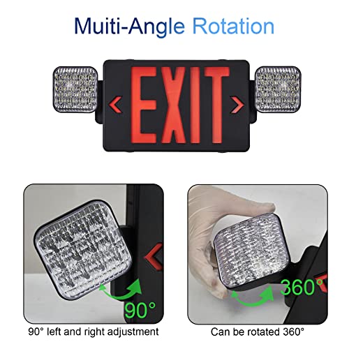 Image of TANLUX Black Exit Sign with Emergency Lights, LED Emergency Exit Light with Battery Backup, UL Listed, AC 120 /277V, Commercial Emergency Lights Combo for Business - 6 Pack